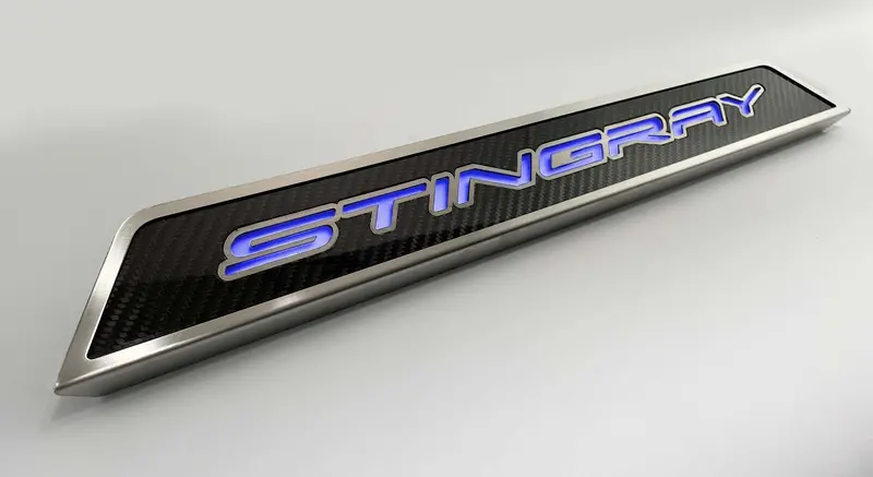 2020-2026 C8 Corvette - Replacement Door Sills Carbon Fiber W/Brushed Stainless Steel 'Stingray' Style Illuminated Led | Choose Led Color 2