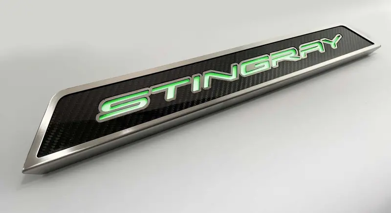 2020-2026 C8 Corvette - Replacement Door Sills Carbon Fiber W/Brushed Stainless Steel 'Stingray' Style Illuminated Led | Choose Led Color 3