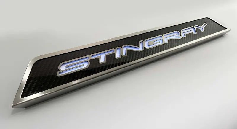 2020-2026 C8 Corvette - Replacement Door Sills Carbon Fiber W/Brushed Stainless Steel 'Stingray' Style Illuminated Led | Choose Led Color 5