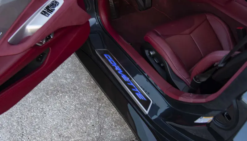 2020+ C8 Corvette - Replacement Door Sills Carbon Fiber W/Brushed Stainless Steel 'Corvette' Style Insert Illuminated Led Choose Color 1