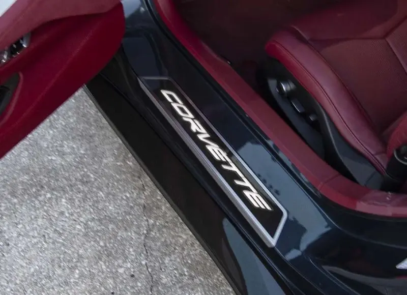 2020+ C8 Corvette - Replacement Door Sills Carbon Fiber W/Brushed Stainless Steel 'Corvette' Style Insert Illuminated Led Choose Color 2