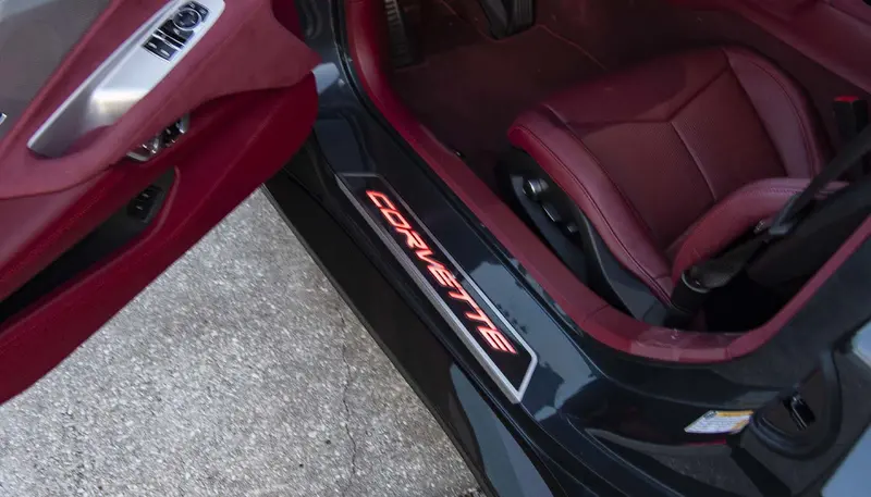 2020+ C8 Corvette - Replacement Door Sills Carbon Fiber W/Brushed Stainless Steel 'Corvette' Style Insert Illuminated Led Choose Color 2