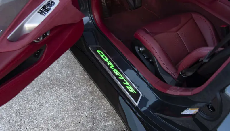 2020+ C8 Corvette - Replacement Door Sills Carbon Fiber W/Brushed Stainless Steel 'Corvette' Style Insert Illuminated Led Choose Color 3