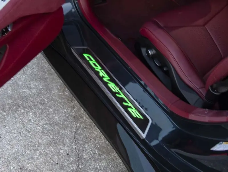 2020+ C8 Corvette - Replacement Door Sills Carbon Fiber W/Brushed Stainless Steel 'Corvette' Style Insert Illuminated Led Choose Color 4