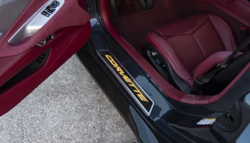 2020+ C8 Corvette - Replacement Door Sills Carbon Fiber W/Brushed Stainless Steel 'Corvette' Style Insert Illuminated Led Choose Color 4