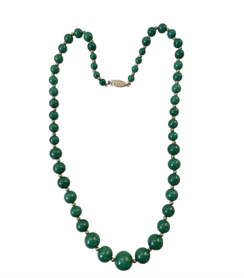 23" Green Jade Nephrite And Gold Tone Beaded Necklace 1