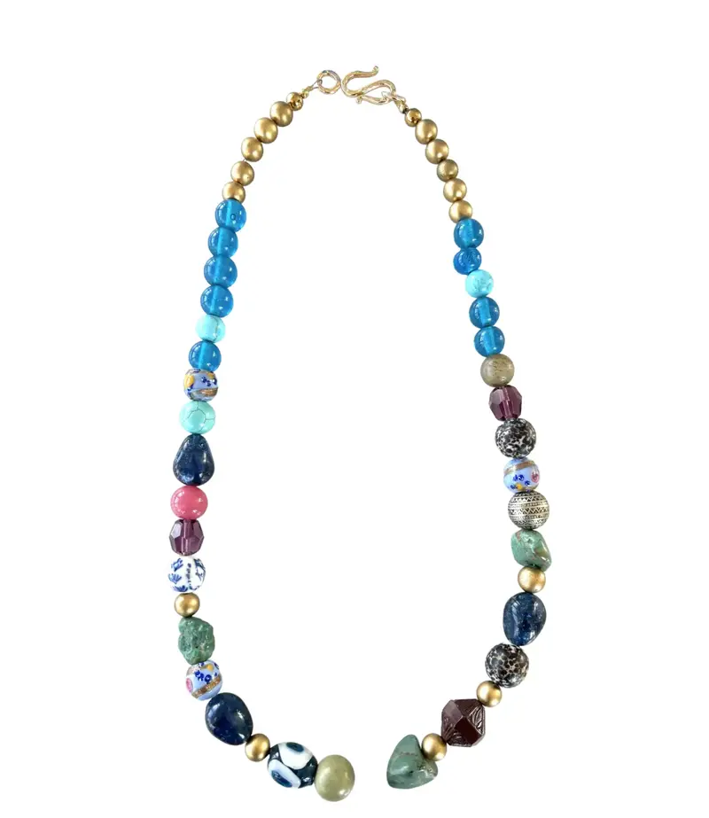 24" Rare Vintage Mixed Gemstone And Boho Glass Beaded Necklace - Designed By Matthew Izzo 1