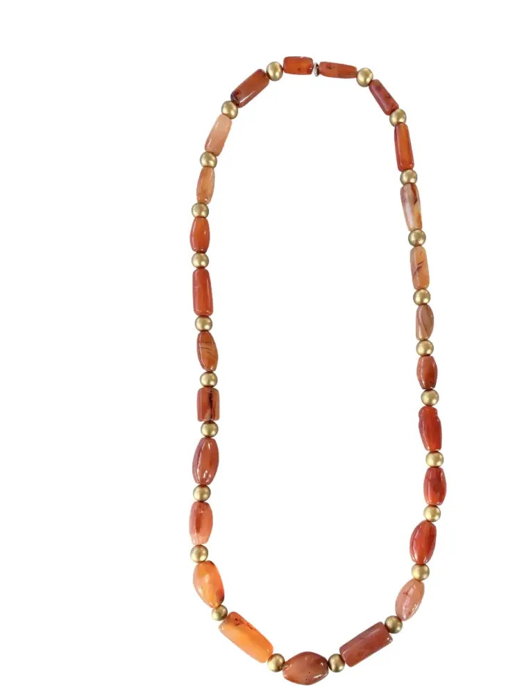 26" African Carnelian Beaded Necklace With Gold Tone Spacers - Designed By Matthew Izzo 1