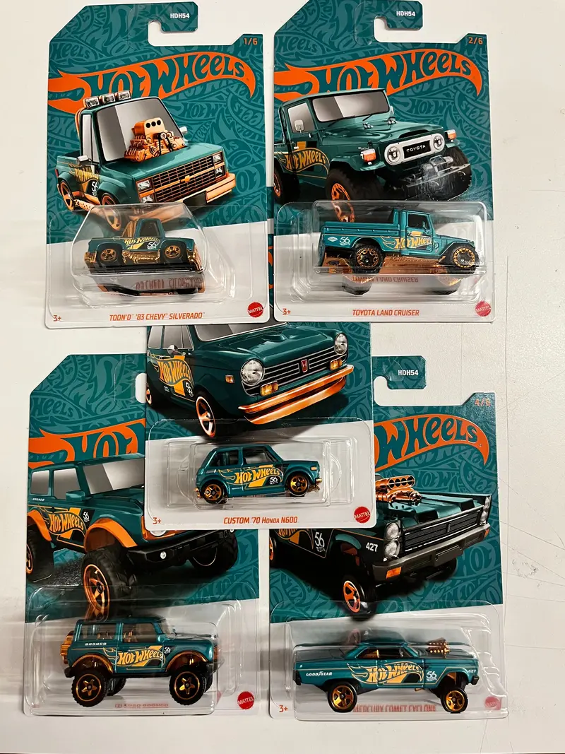 5 Car Complete Set * 2024 Hot Wheels Pearl & Chrome 56Th Anniversary Case E 1