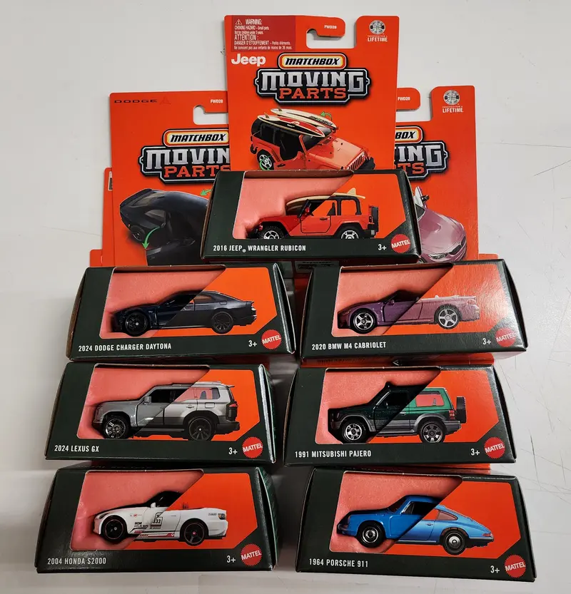 7 Car Set From Case J * 2026 Matchbox Moving Parts Charger., Porsche, Bmw, S2000 1