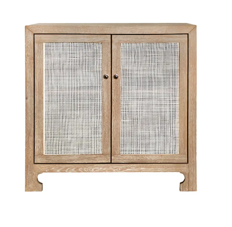 Alden Two Door Cabinet  - Cerused Oak, Cane, & Brass Knobs 1