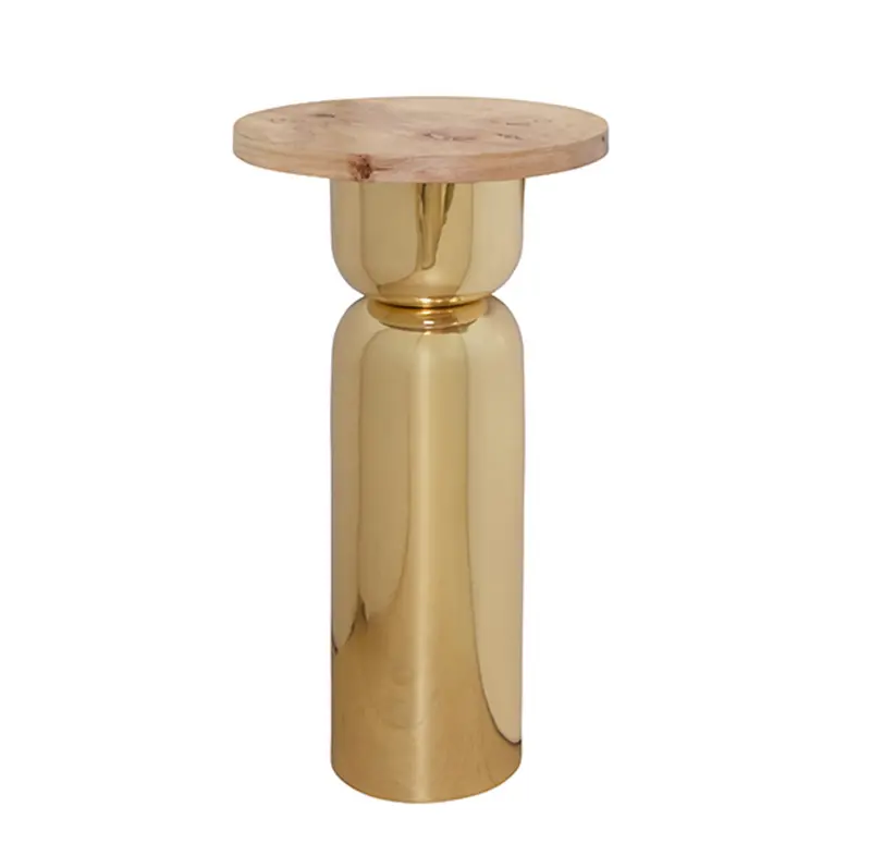 Alina Polished Brass Side Table With Round Burlwood Top 1