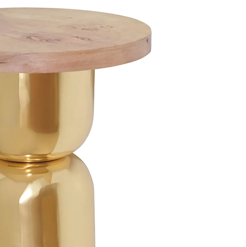 Alina Polished Brass Side Table With Round Burlwood Top 2