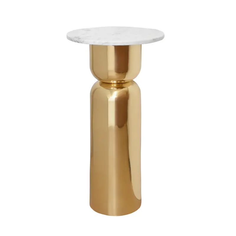 Alina Polished Brass Side Table With Round White Marble Top 1