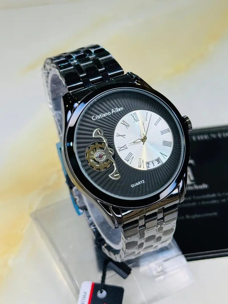 All Black Cristiano Aillen Spiral Gear Dial Watch 1