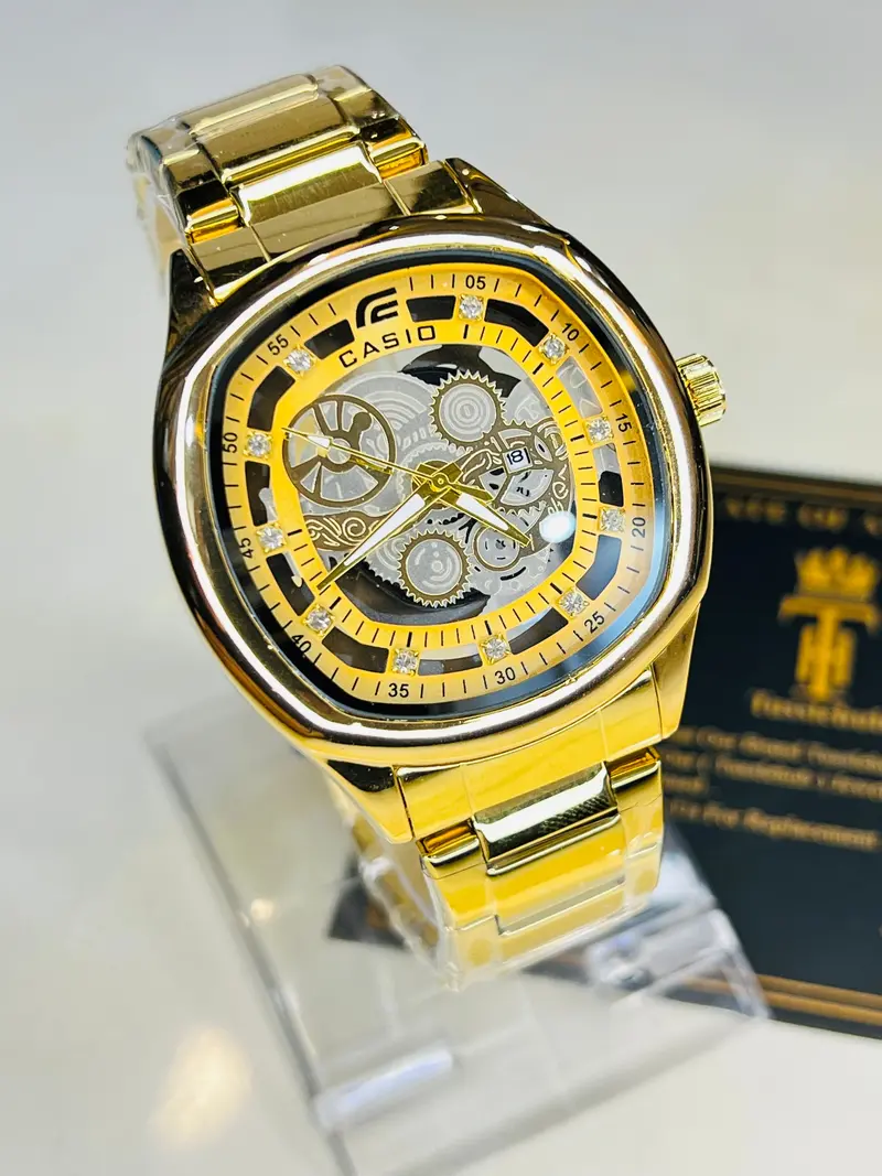 All Gold Square Skeleton Edifice Watch 1