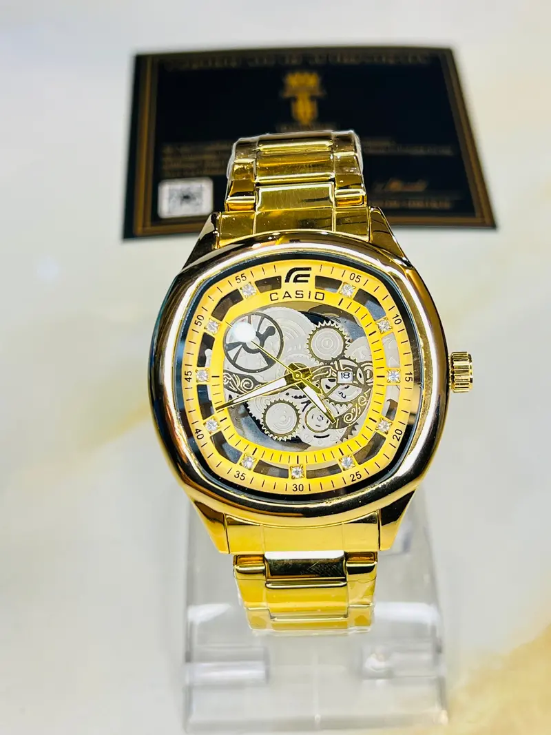 All Gold Square Skeleton Edifice Watch 2
