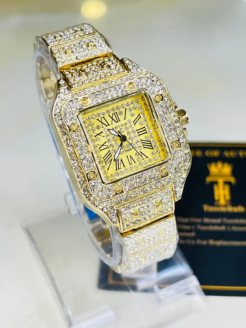 All Gold Square Tank Iced Out Watch 1
