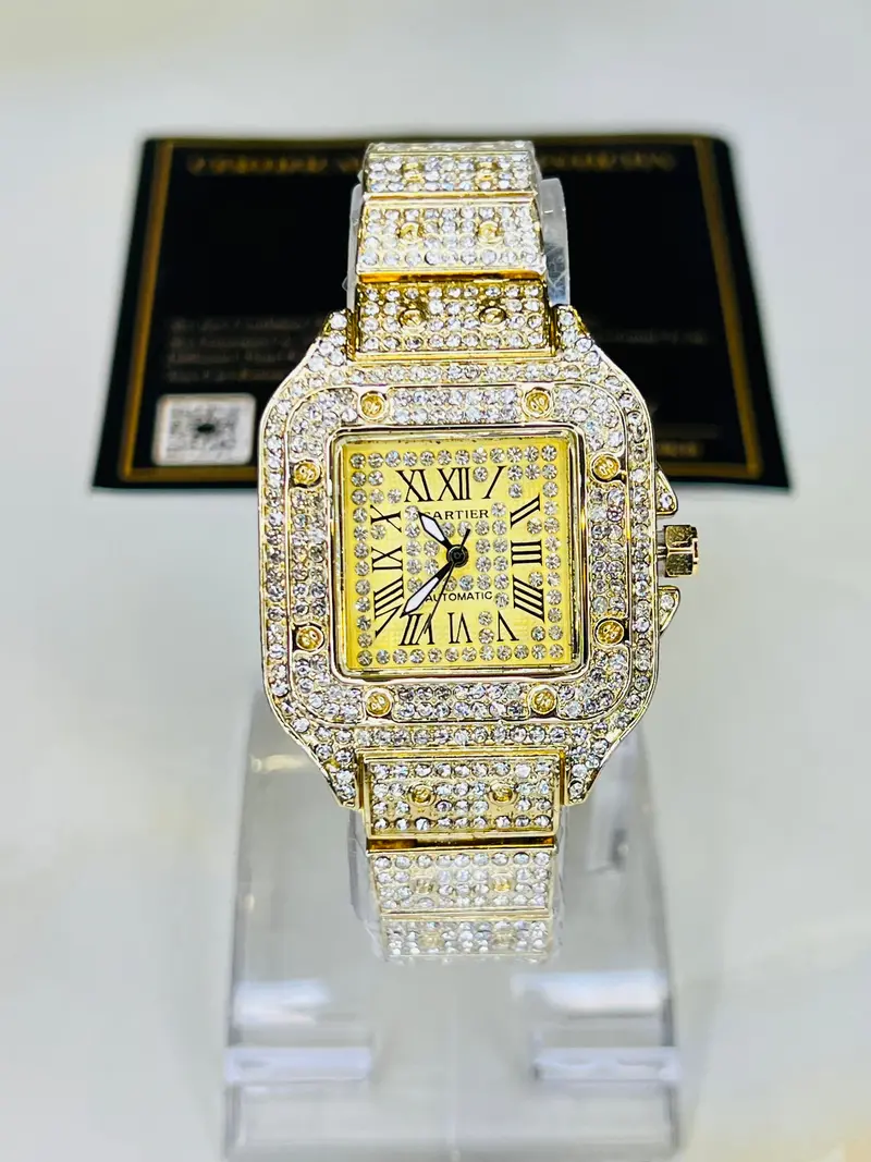 All Gold Square Tank Iced Out Watch 2