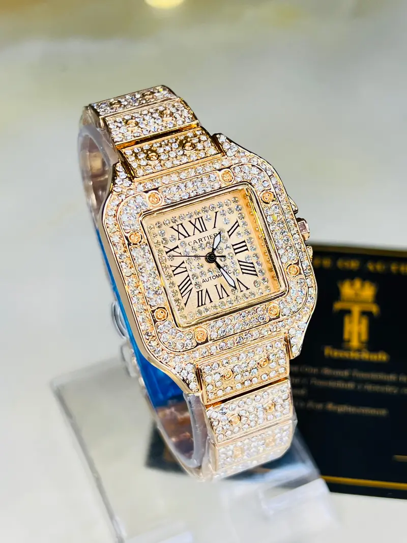 All Rose Gold Square Tank Iced Out Watch 1
