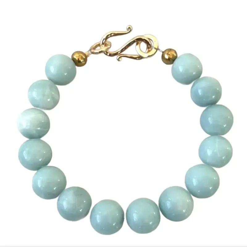 Amazonite Beaded Bracelet With Gold Tone Hook Clasp - Designed By Matthew Izzo 1
