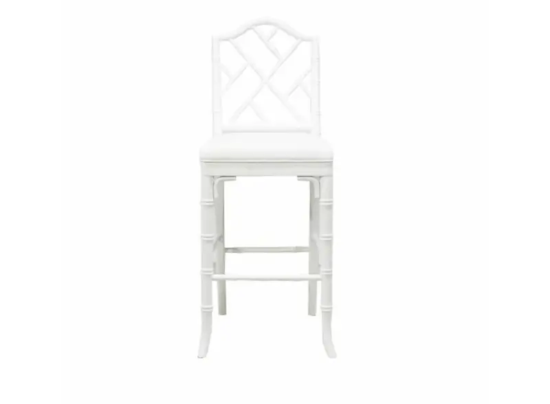 Annette Matte White Chippendale Counter Stool W/Upholstered Linen Seat 1