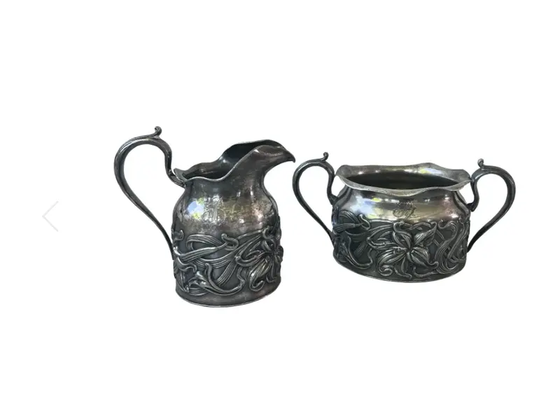Antique Art Nouveau Silverplate Creamer And Sugar Set - 2 Pieces 1