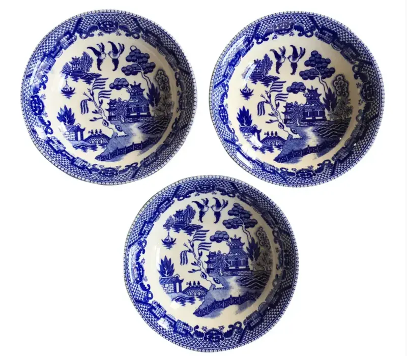 Antique Blue Willow Patterned Bowls - Set Of 3, Japan 1