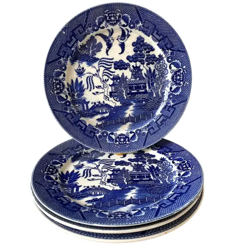 Antique Blue Willow Patterned Plates - Set Of 4, 19Th Century 1