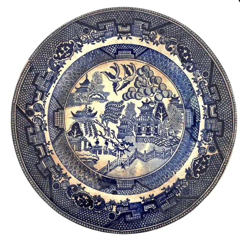 Antique Blue Willow Porcelain Plate - "Ye Olde English" 1