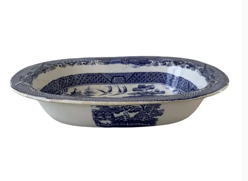 Antique Blue Willow Serving Bowl - Staffordshire, England, Early 19Th Century 1