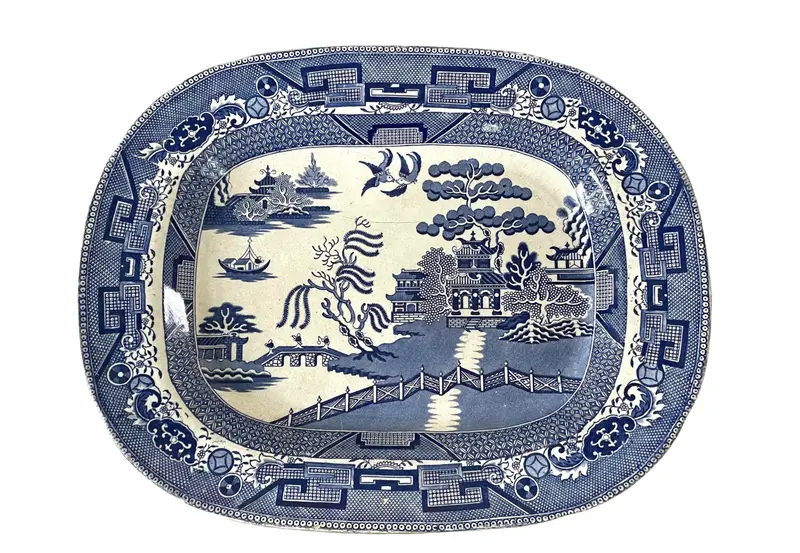 Antique Blue Willow Serving Platter - English Transfer Pearlware, 19Th Century 1