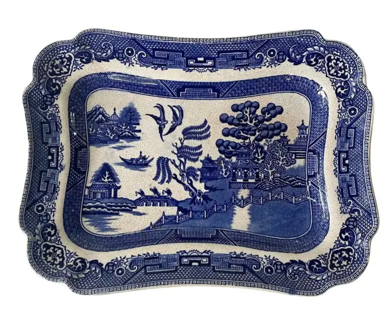 Antique Blue Willow Serving Platter - "Ye Olde Willow" Staffordshire, Late 19Th Century 1