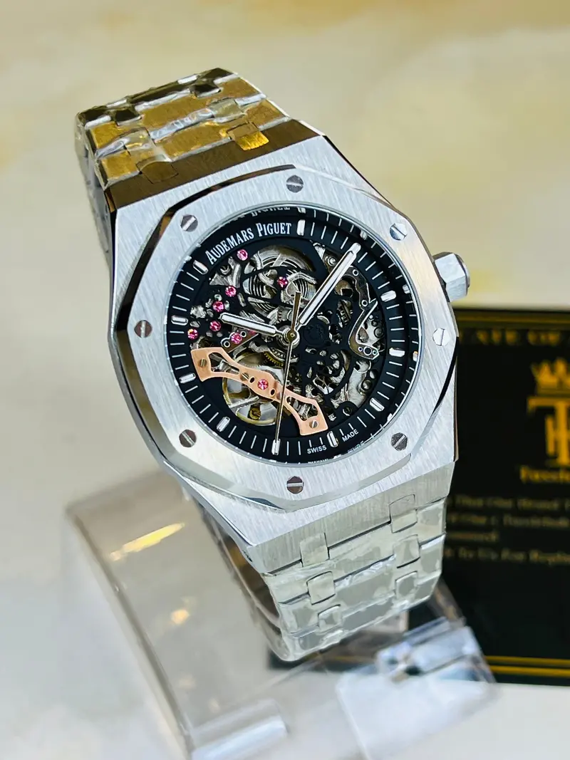 Ap Silver Black Automatic Skeleton Dial Super Clone Watch 1