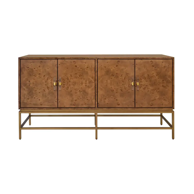 Ariel Dark Burlwood Four Door Buffet With Antique Brass Hardware 1