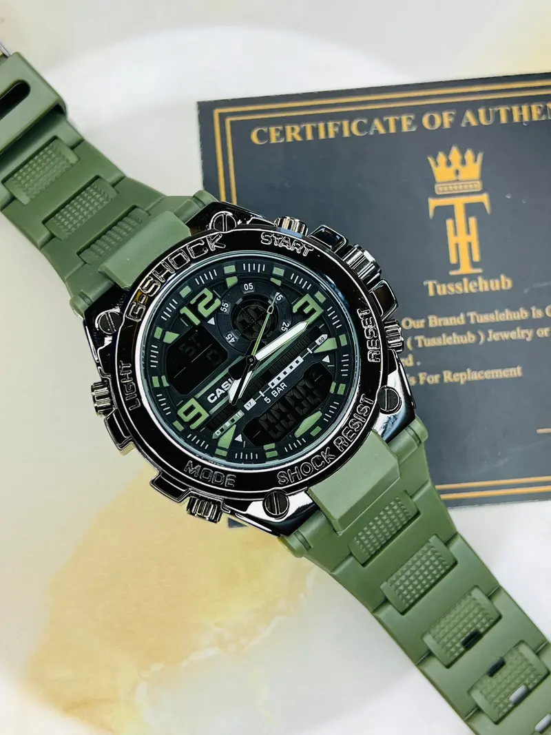 Army Green Strap Digital Metal Body Sports Watch 1
