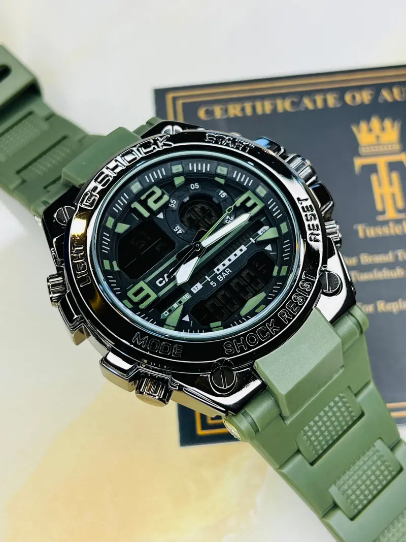 Army Green Strap Digital Metal Body Sports Watch 2