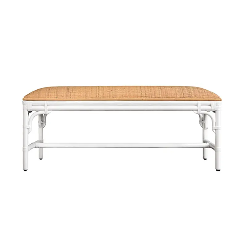 Asha Natural Rattan Cushion Top Bench With White Painted Rattan Base 1