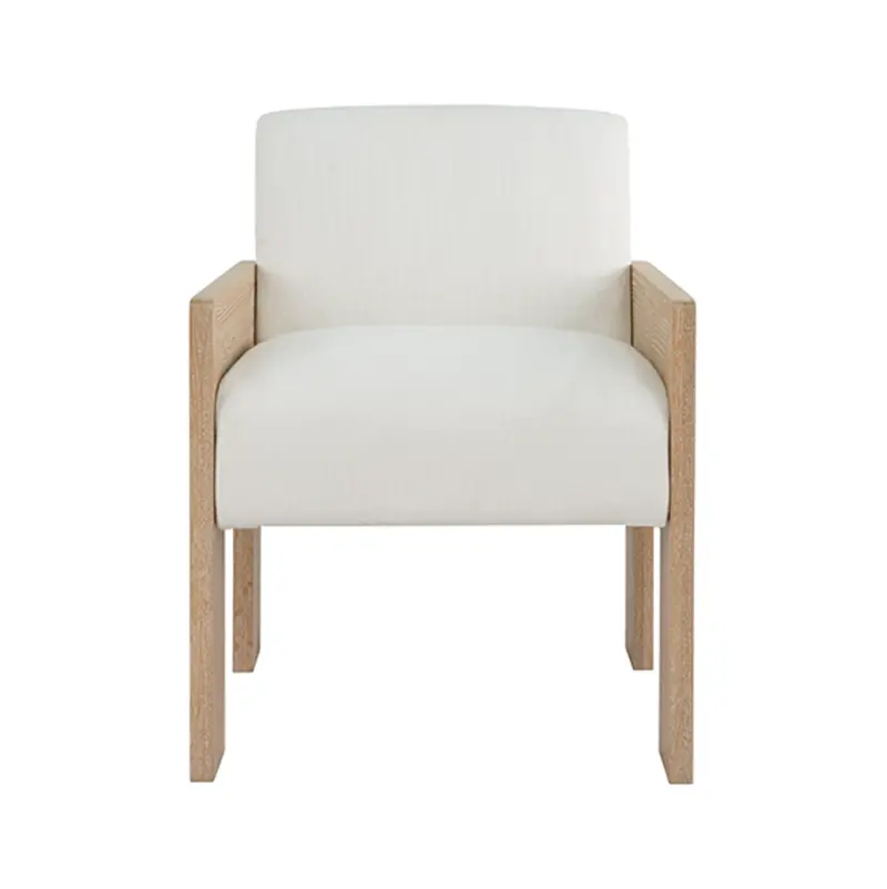 Astor Cerused Oak Square Arm Wooden Accent Chair With White Performance Linen Upholstery 1