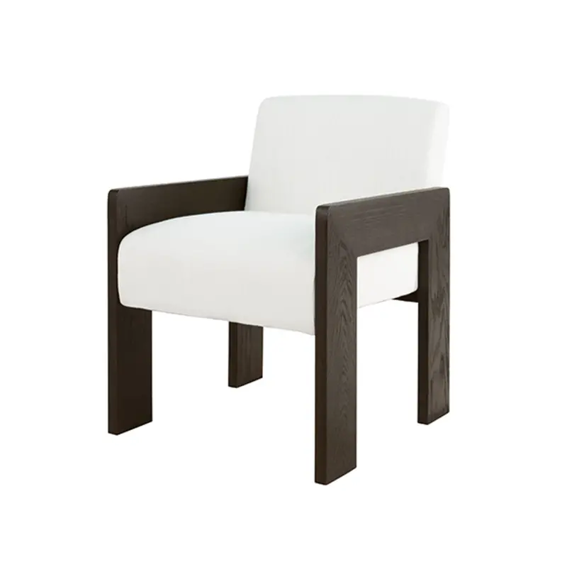 Astor Espresso Oak Square Arm Wooden Accent Chair With White Performance Linen Upholstery 2