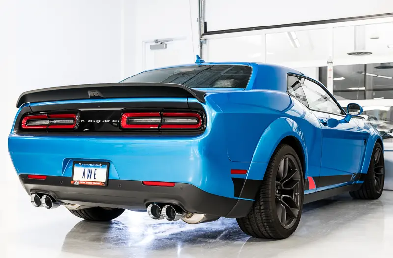 Awe Tuning 2015+ Dodge Challenger 6.4L/6.2L Non-Resonated Touring Edition Exhaust - Quad Silver Tips 2
