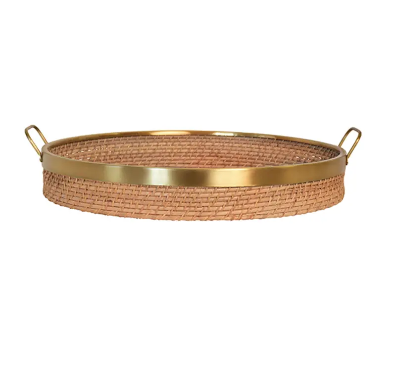 Babs Natural Rattan & Brass Serving Tray 1
