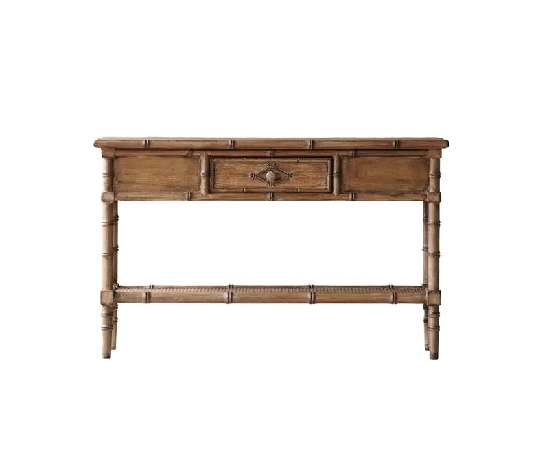 Bahama Faux Bamboo & Rattan Weave Console Table - Matthew Izzo Collection 1