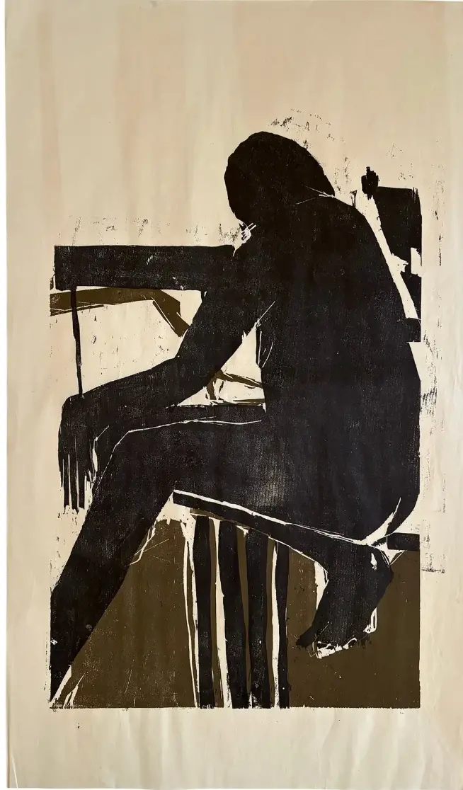 Barbara Beck 1970S Black And Brown Woodblock Print On Paper 1