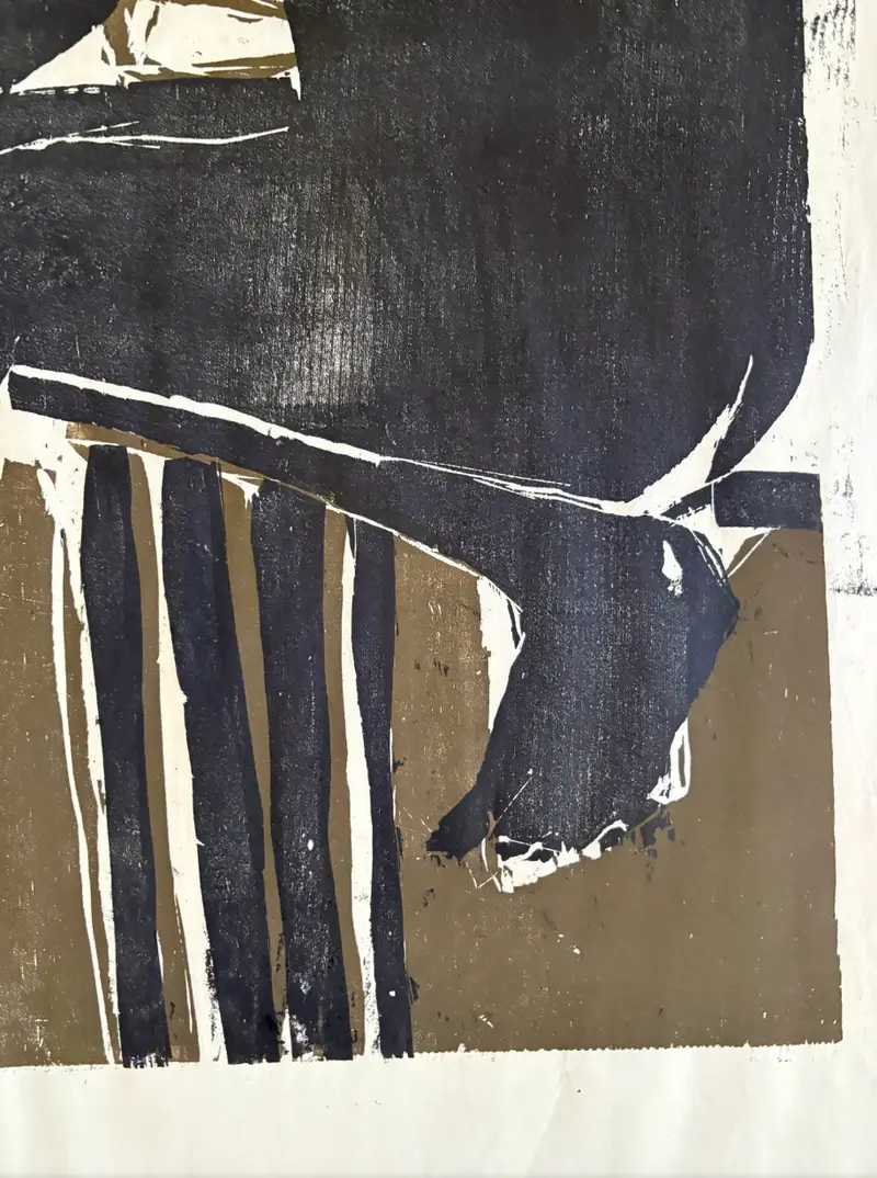 Barbara Beck 1970S Black And Brown Woodblock Print On Paper 2