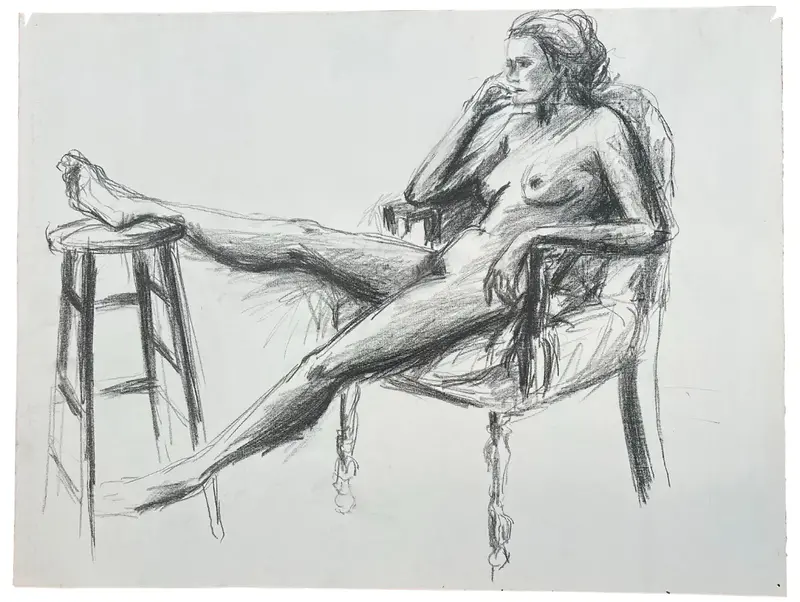 Barbara Beck 1970S Figurative Charcoal Sketch On Paper 1