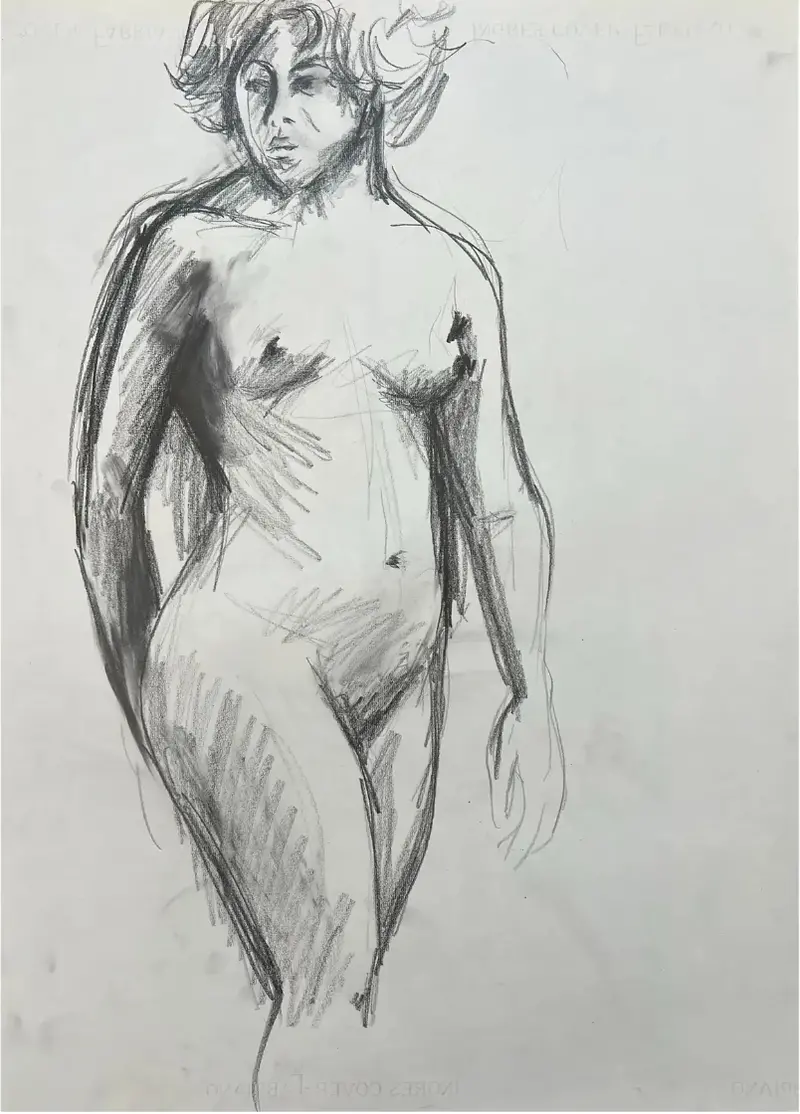 Barbara Beck 1970S Figurative Charcoal Sketch On Paper 1