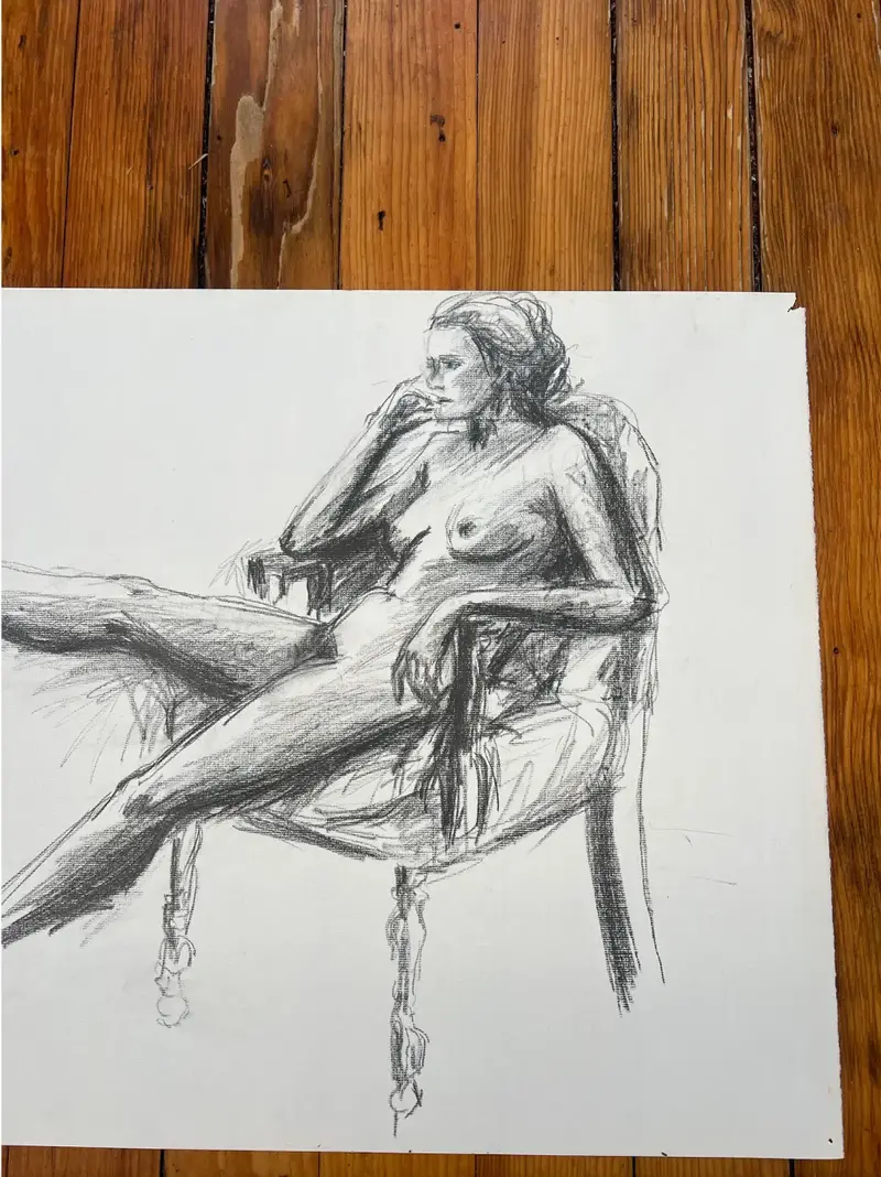 Barbara Beck 1970S Figurative Charcoal Sketch On Paper 2