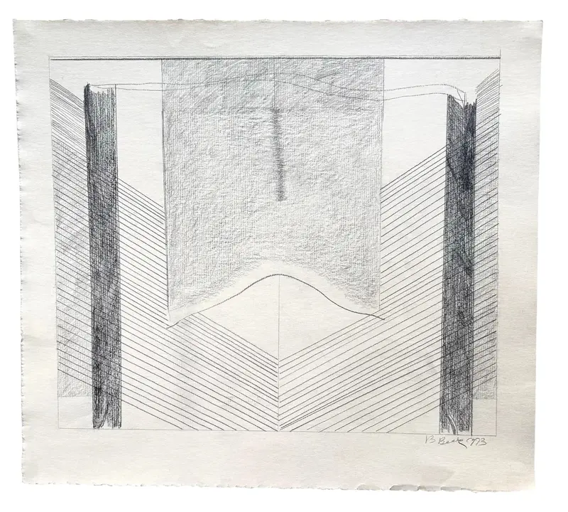 Barbara Beck 1973 Abstract Geometric Pencil Drawing On Paper 1