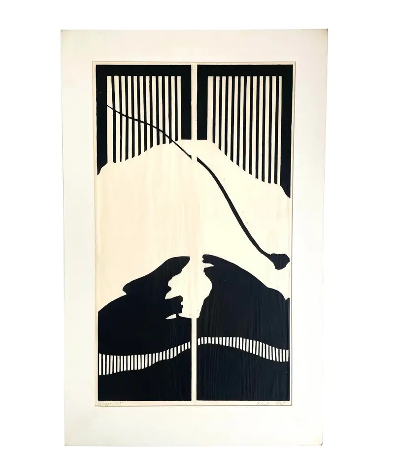 Barbara Beck 1975 Matted Woodblock Print On Paper - Original Mat 1